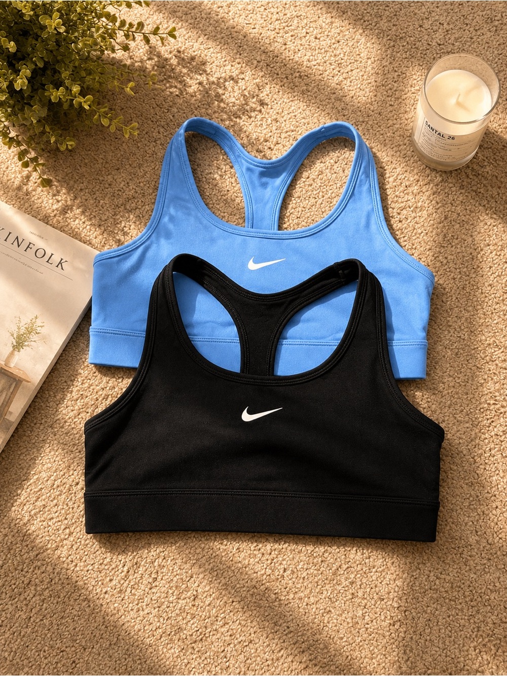 Girls Nike Racerback Dri-FIT Sports Bras in Black & Light Blue